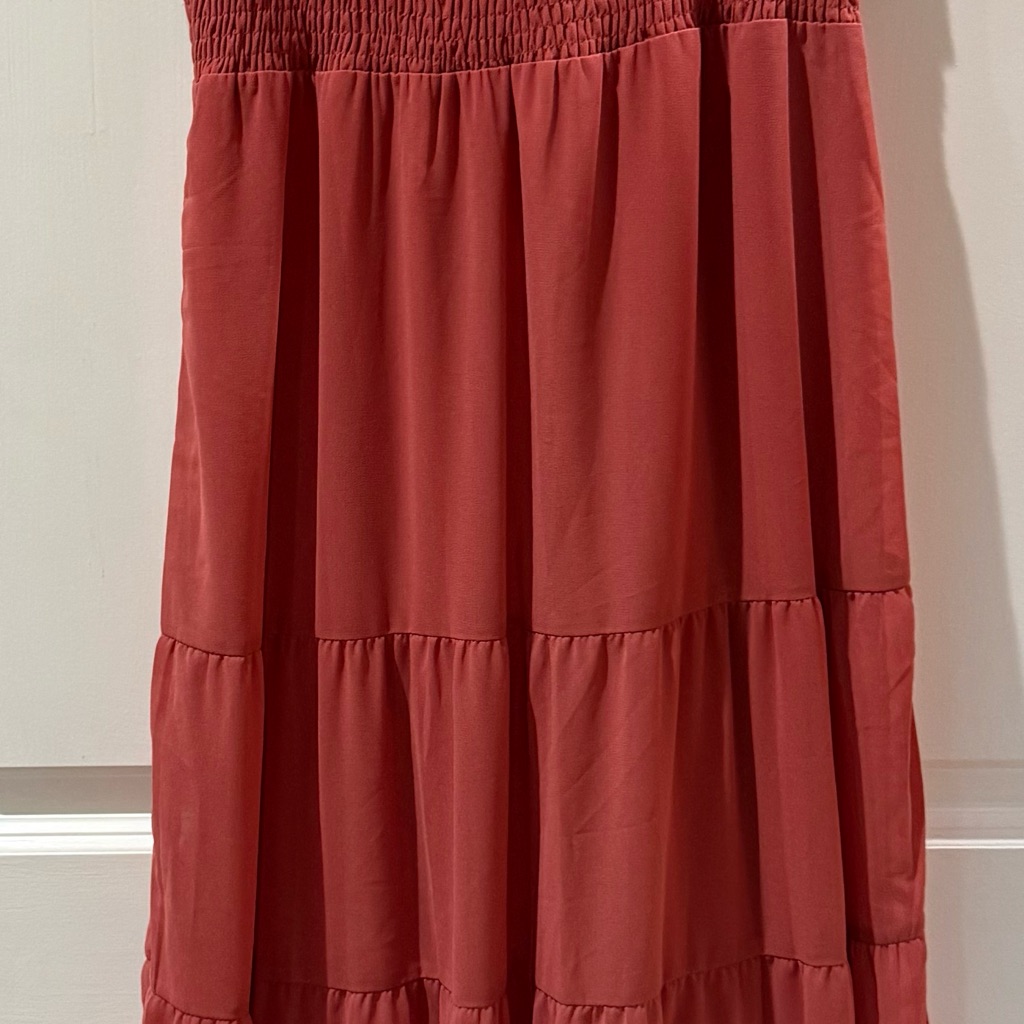 Orange A-Line Midi Dress With Smocked Tiered Design